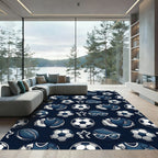 Navy Blue Soccer Sports Icon Rug