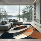 Modern Abstract Burnt Orange Elliptical Art Rug