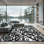 Monochrome Clematis Floral Wrought Iron Art Rug