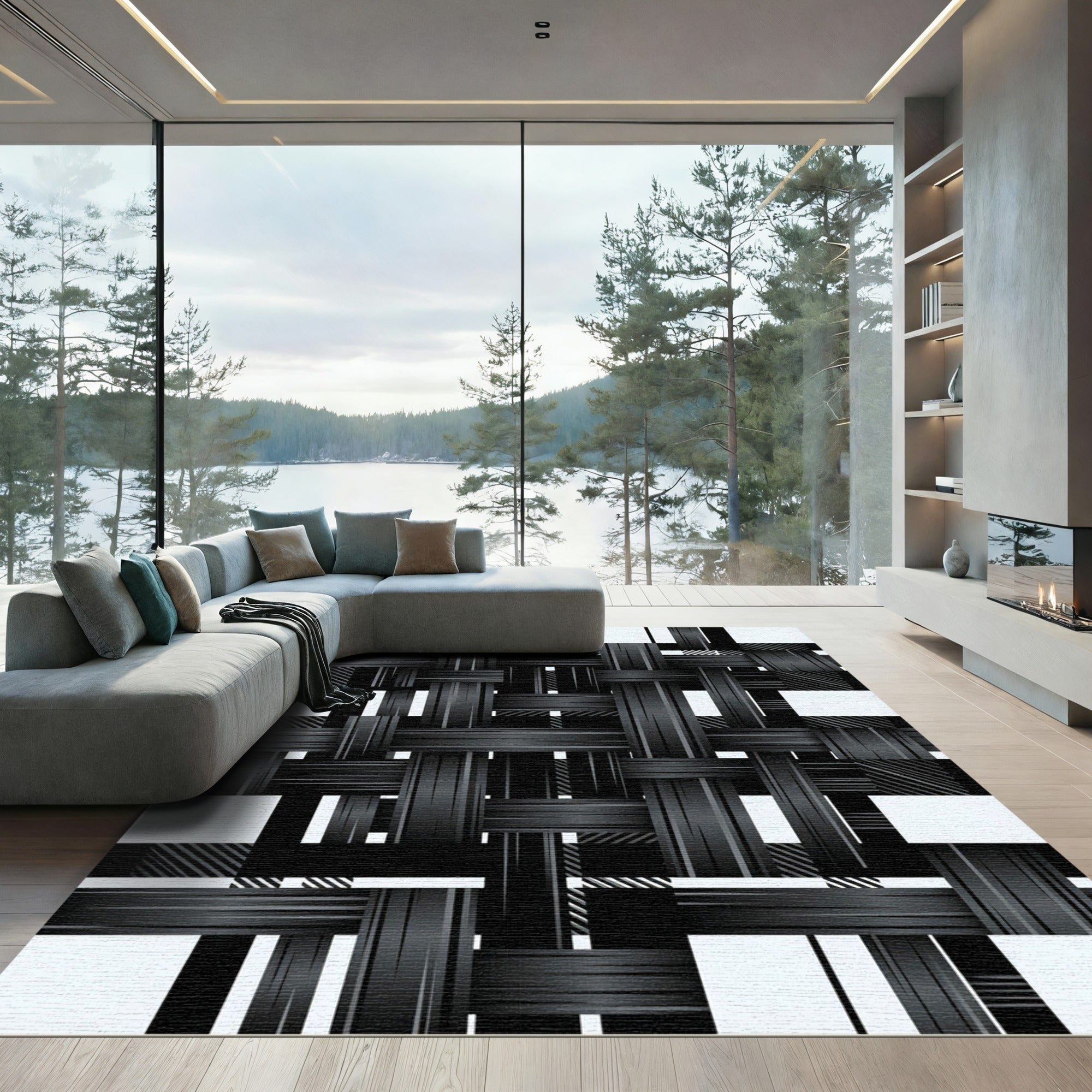 Monochromatic Woven Texture Grid Rug
