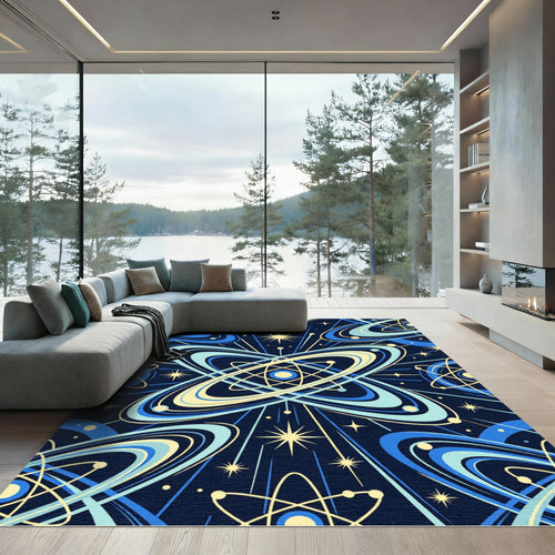 Atomic Blue Yellow Starburst Swirl Rug