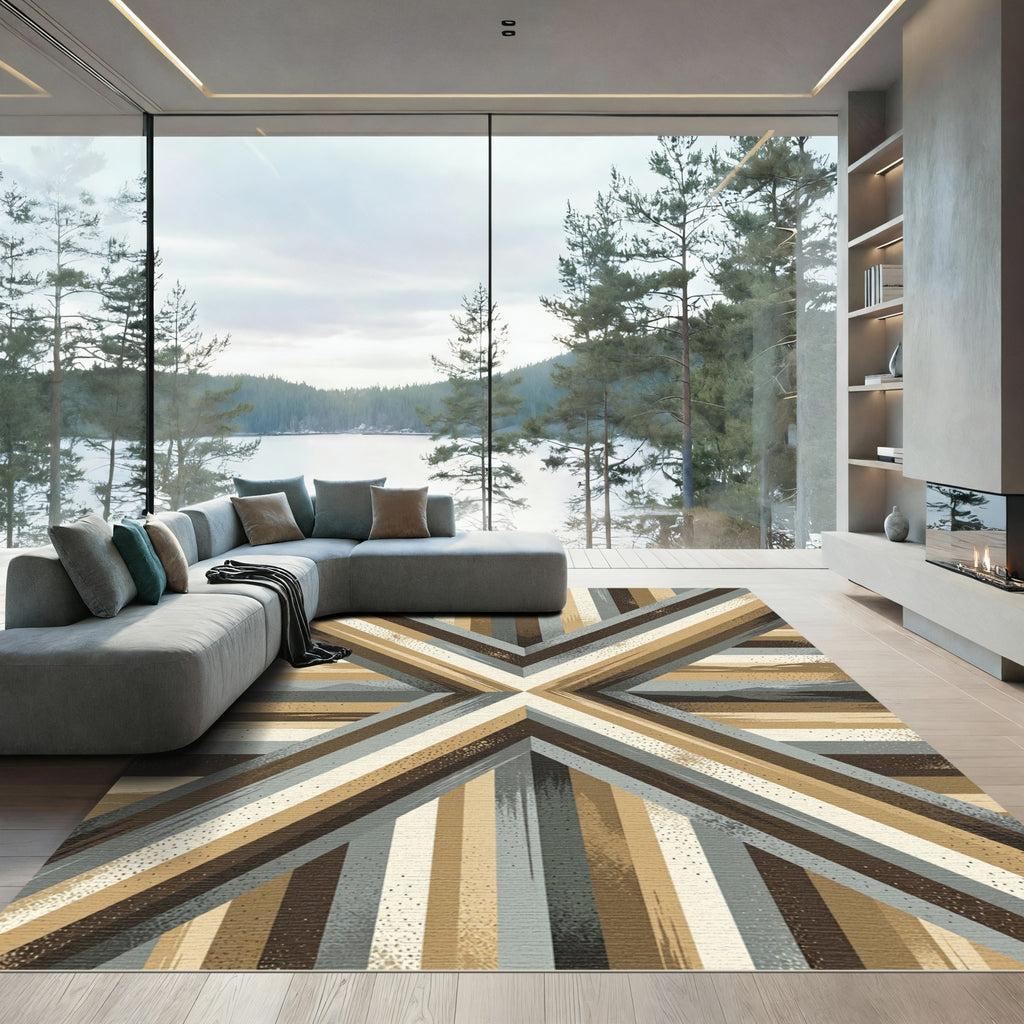Earthy Tones Geometric Stripe Chevron Rug
