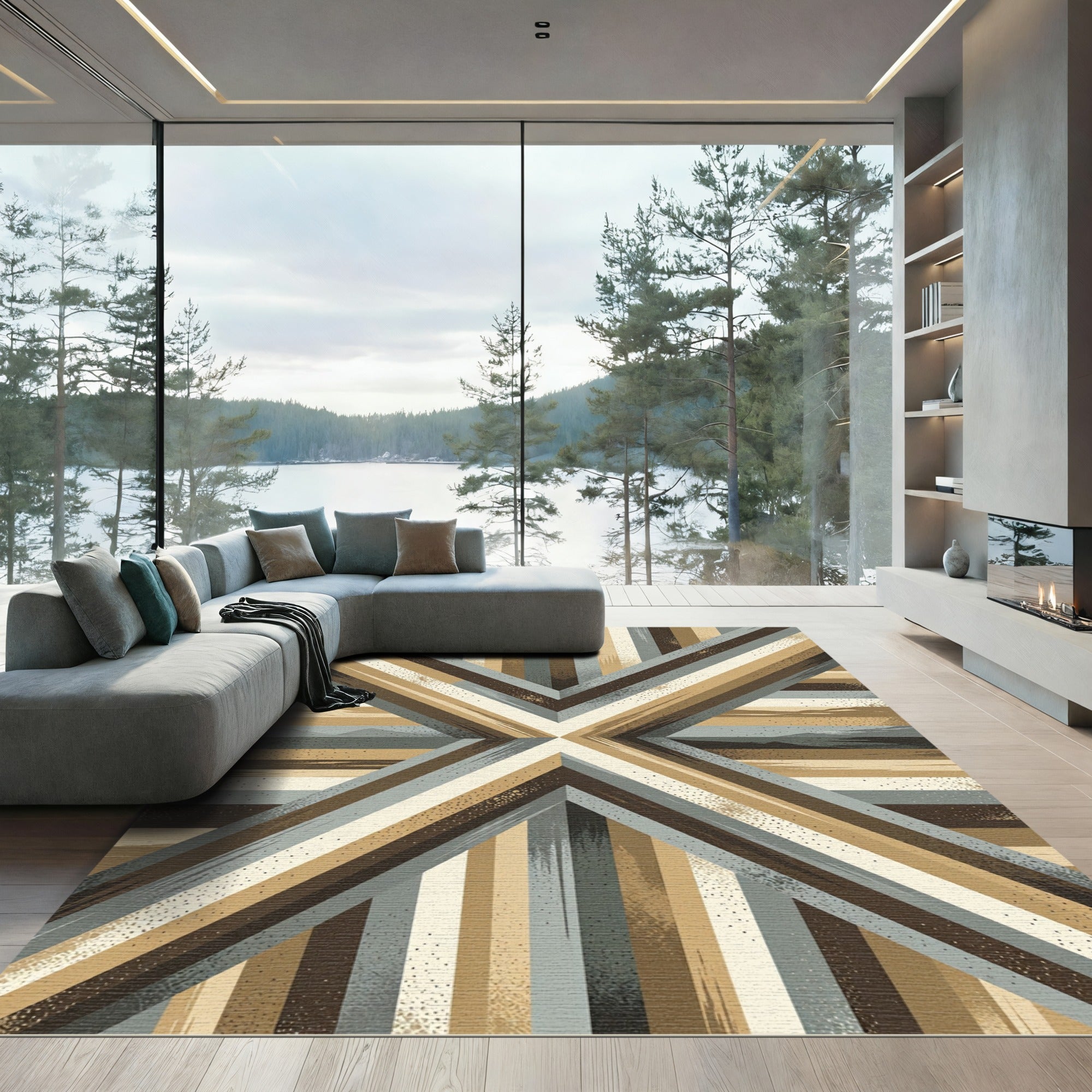 Earthy Tones Geometric Stripe Chevron Rug