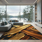 Lustrous Golden Abstract Metallic Brushstroke Rug