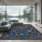 Intricate Navy Floral Bloom Medallion Rug