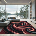 Dark Crimson Black Swirling Abstract Wave Rug