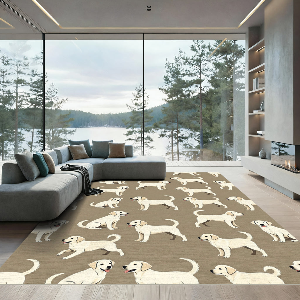 Cream Labrador Retriever Repeating Animal Motif Rug