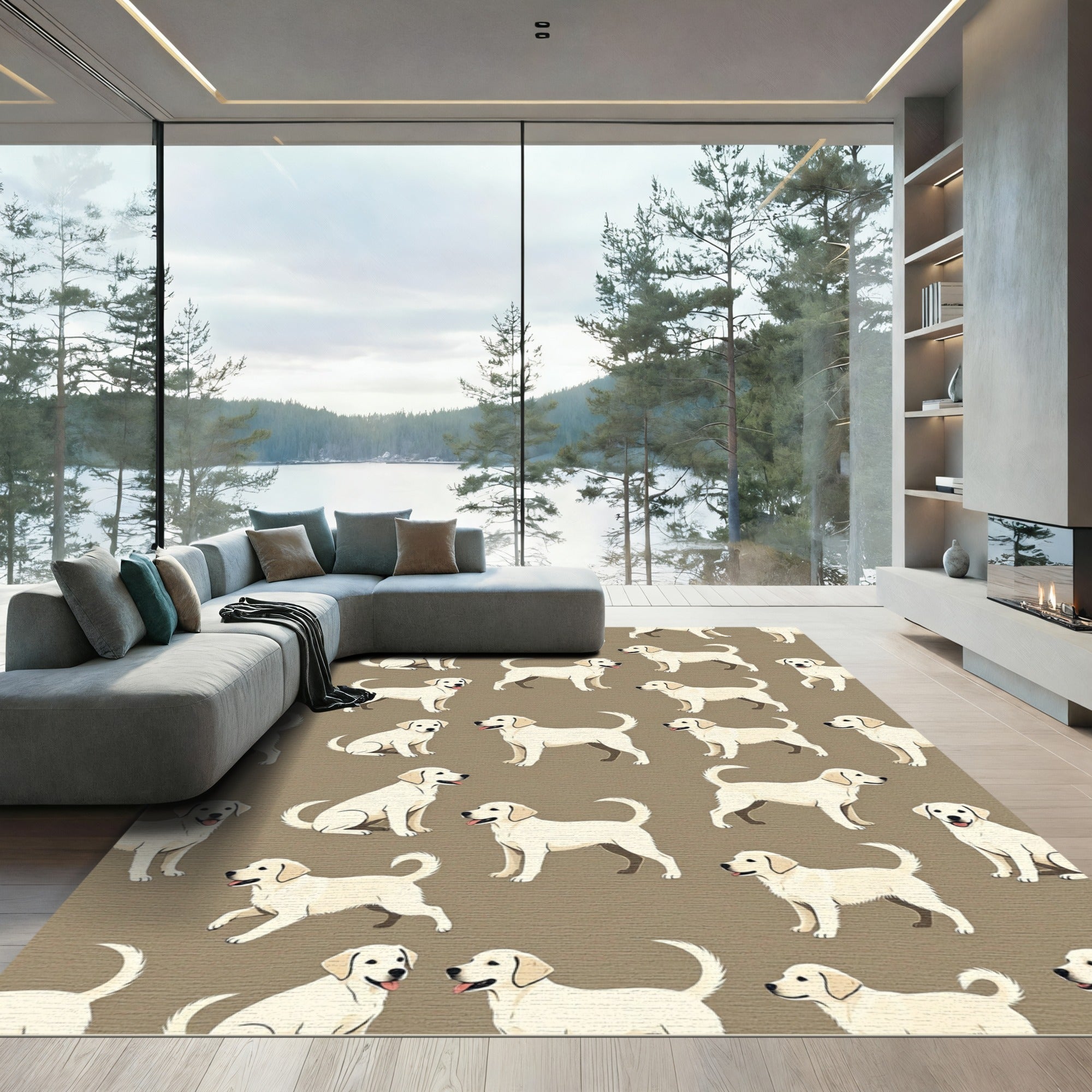 Cream Labrador Retriever Repeating Animal Motif Rug