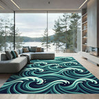 Abstract Teal Oceanic Wave Flow Rug