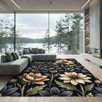 Dark Florals Cream Accents Botanical Rug