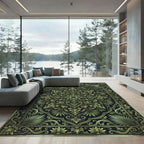 Ornate Gold Green Floral Medallion Rug