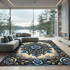 Ornate Blue Rose Medallion Filigree Rug