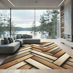 Neutral Wood Grain Herringbone Plank Rug