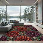 Crimson Burgundy Floral Medallion Arrangement Rug