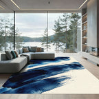 Midnight Indigo Abstract Watercolor Brushstrokes Rug