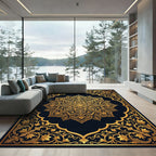 Luxurious Gold Black Ornate Medallion Rug