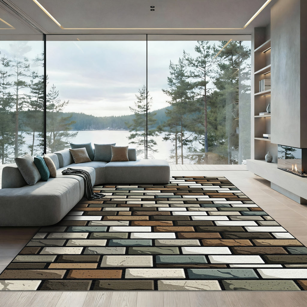 Modern Earthy Tone Brick Wall Texture Rug