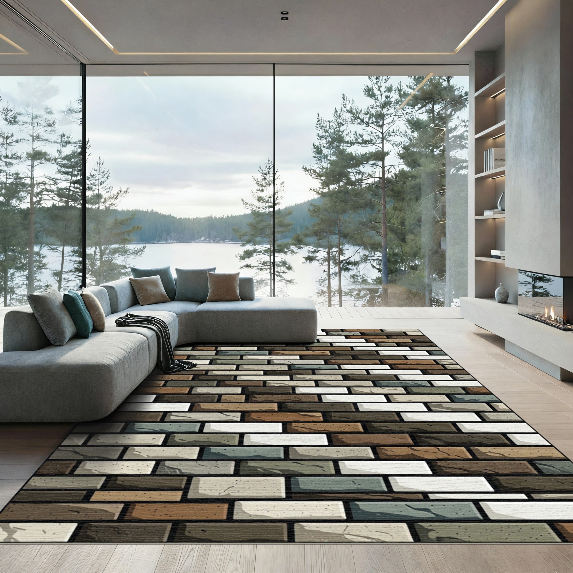Modern Earthy Tone Brick Wall Texture Rug