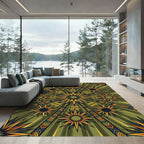 Green Sunburst Tribal Rays Rug