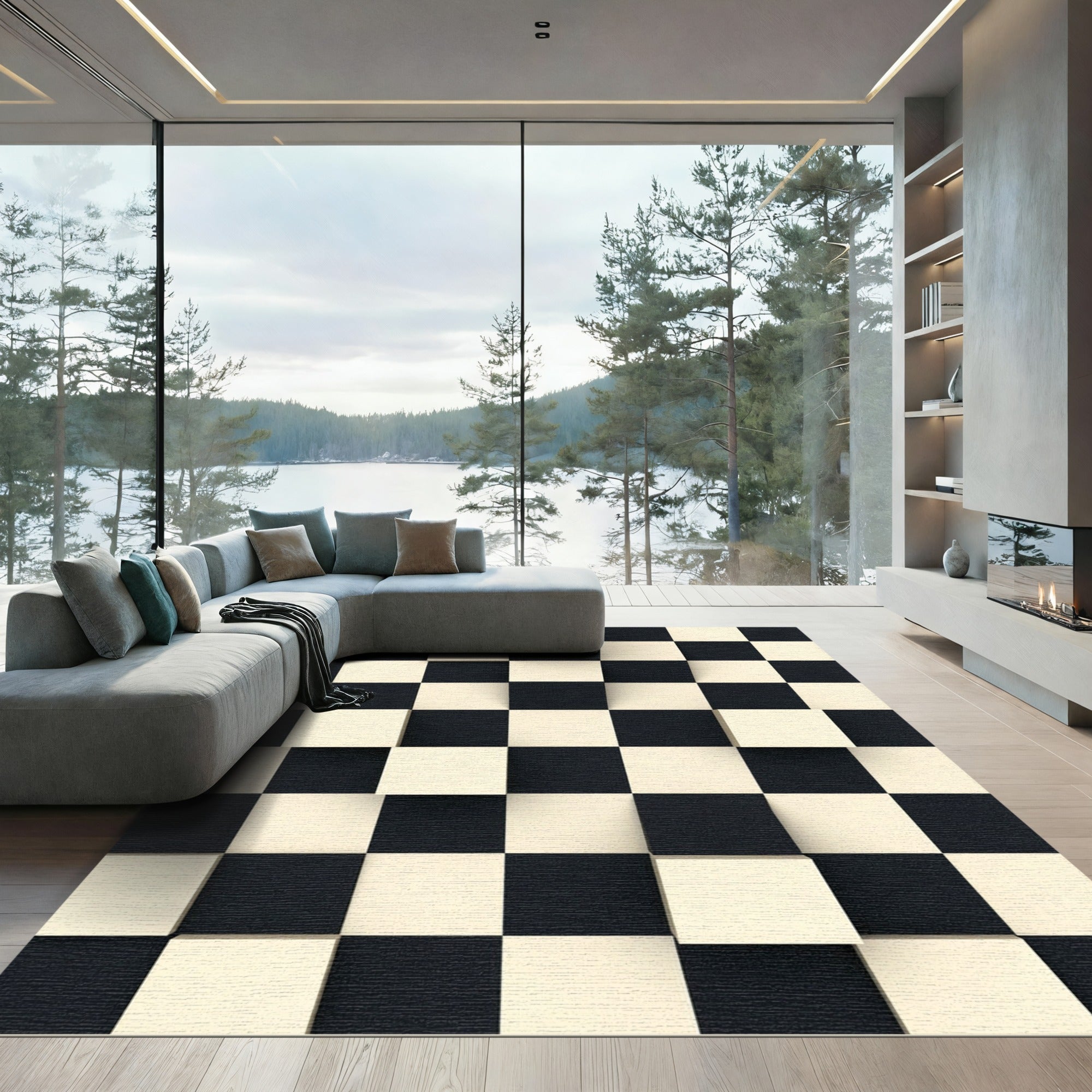 Black White Checkerboard Depth Rug