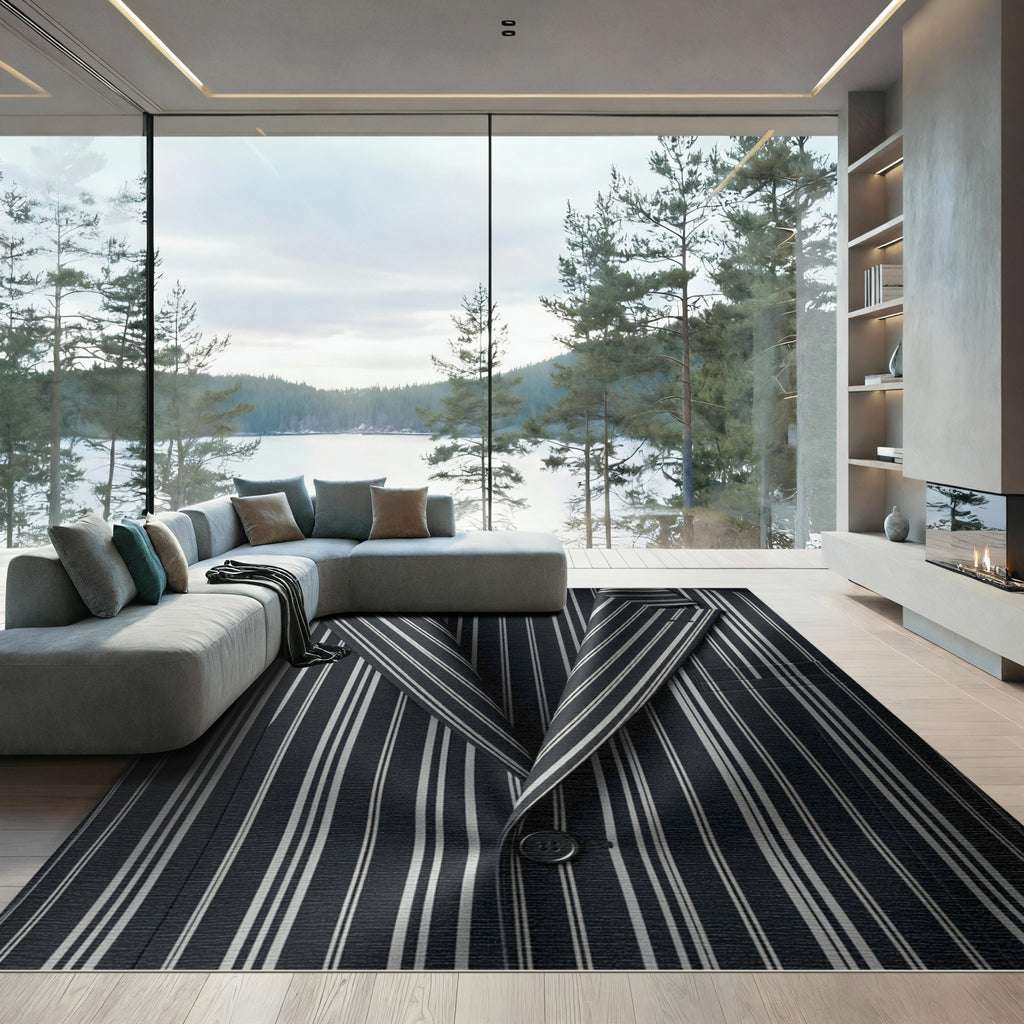 Classic Navy White Pinstripe Rug