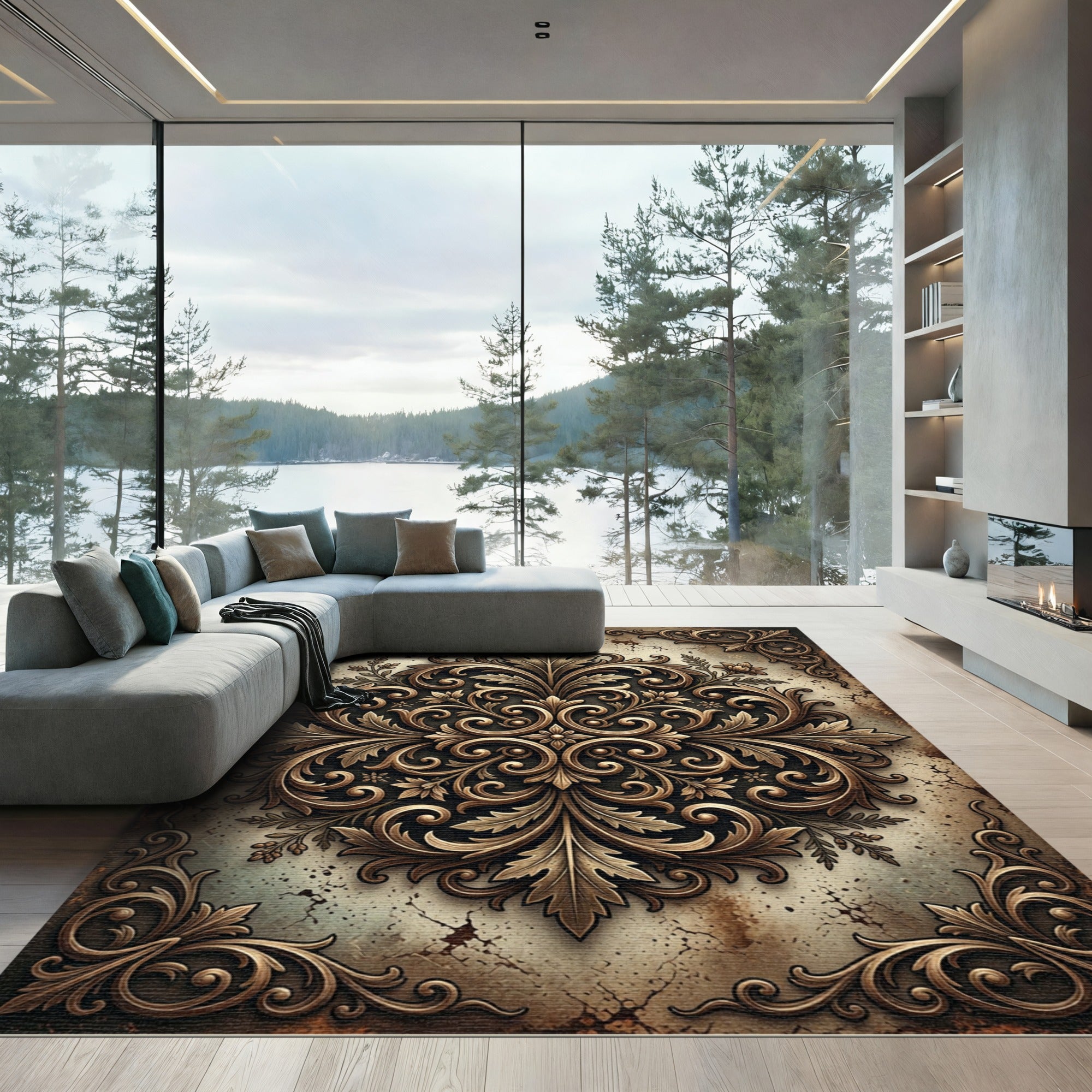 Ornate Bronze Antique Filigree Medallion Rug