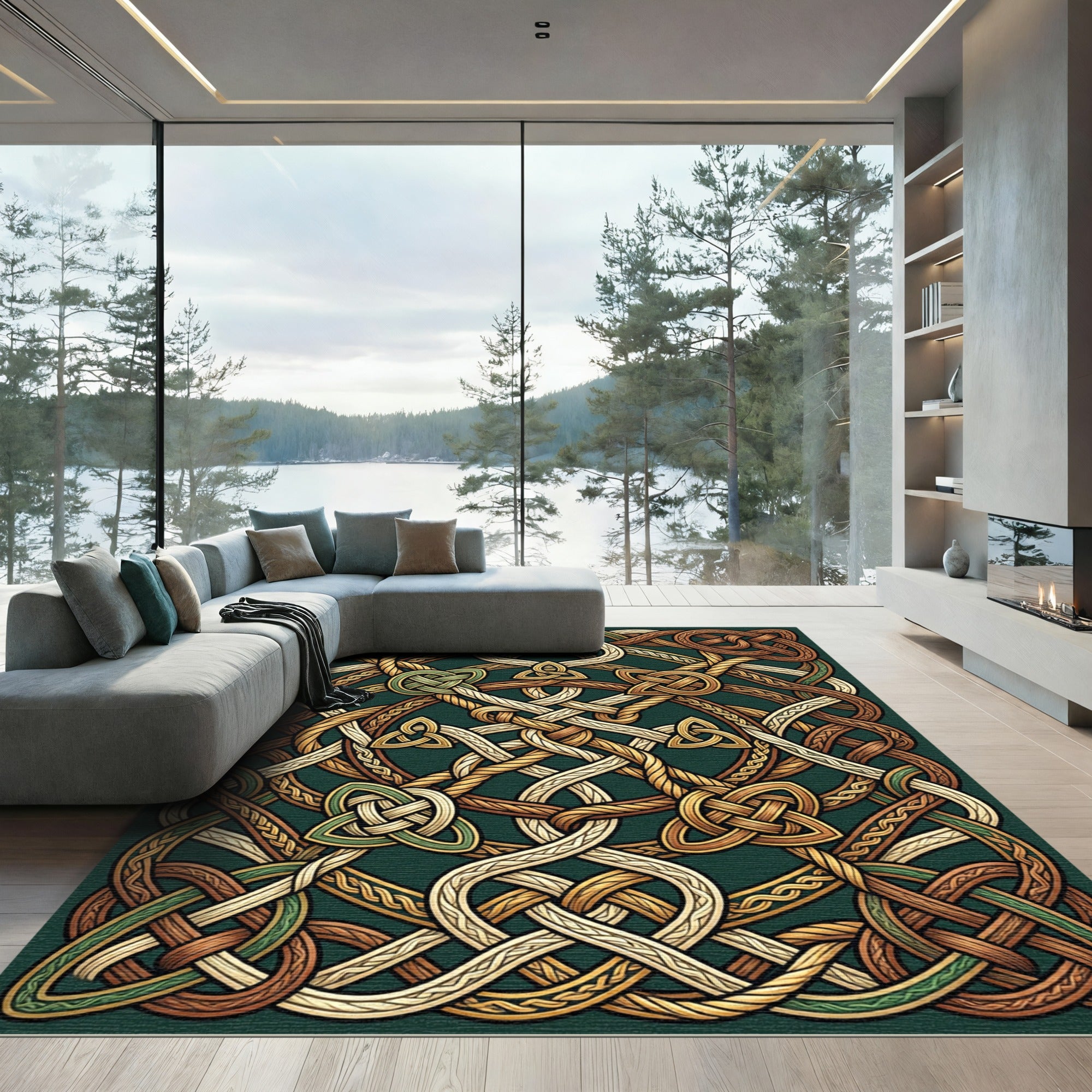 Intricate Celtic Knotwork Earthy Bronze Rug