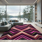 Neon Pink Gold Geometric Chevron Rug