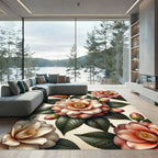 Elegant Peach Camellia Garden Bloom Rug