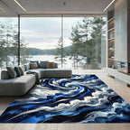 Deep Blue Swirl Watercolor Abstract Rug