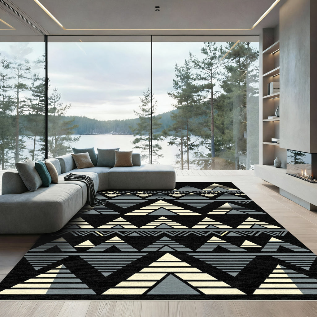 Monochromatic Gray Geometric Aztec Triangle Rug