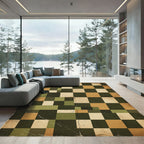 Vintage Earthy Checks Checkerboard Rug