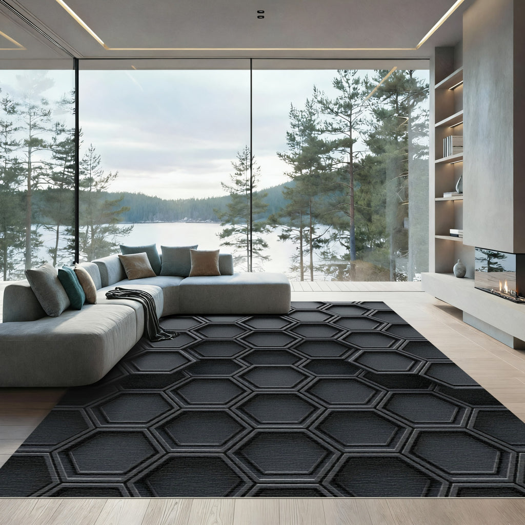 Dark Slate Gray Hexagonal Grid Rug