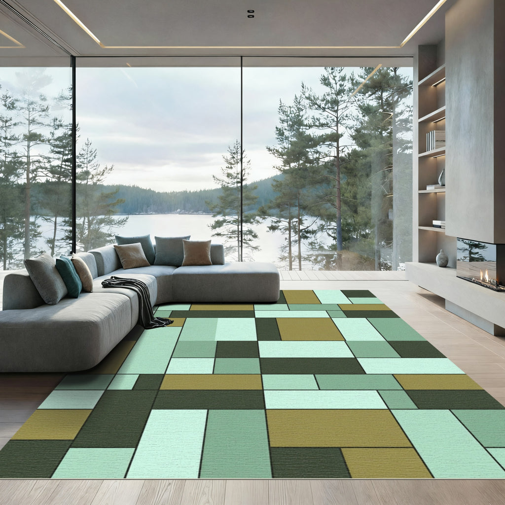 Cool Toned Geometric Blok Kolding Rug
