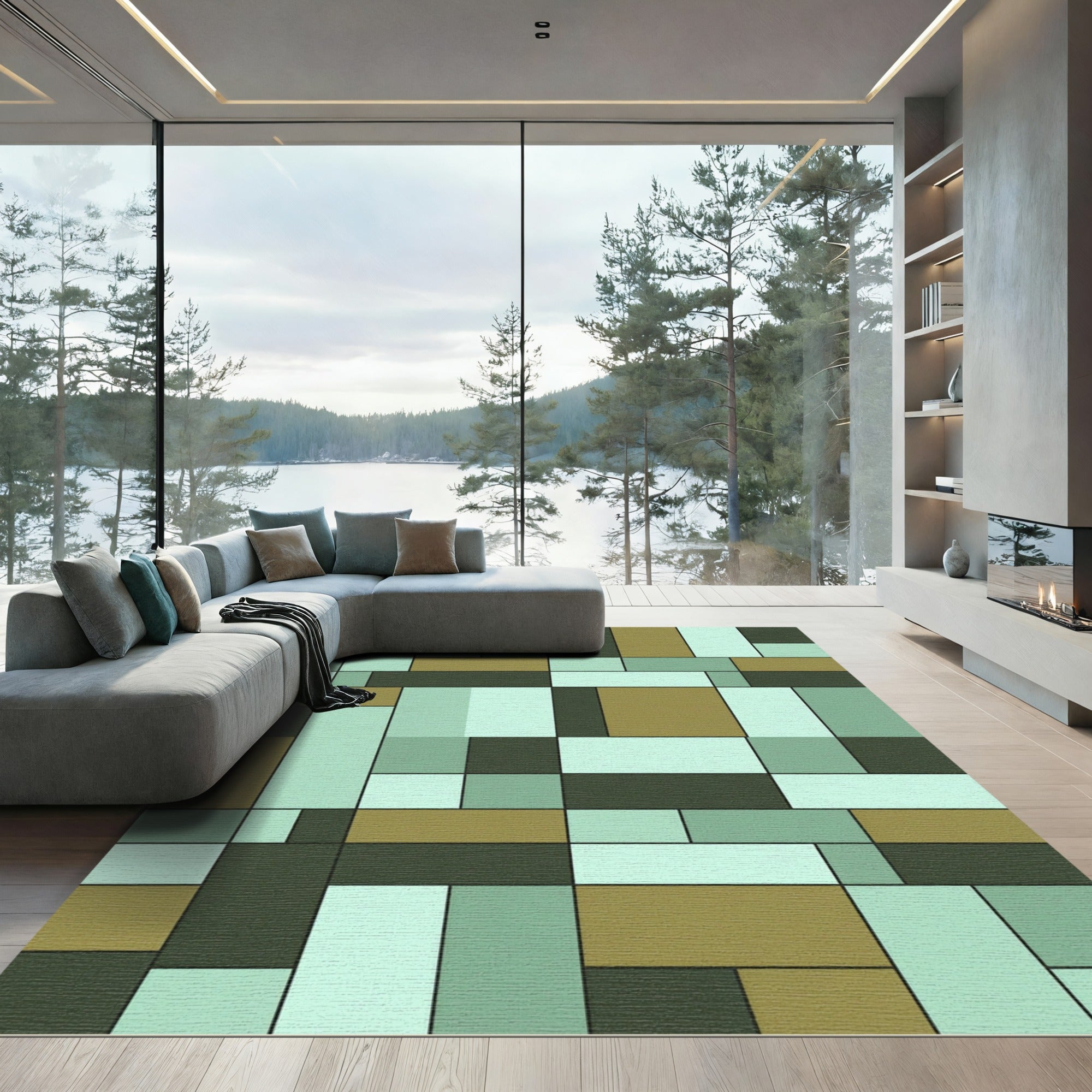 Cool Toned Geometric Blok Kolding Rug