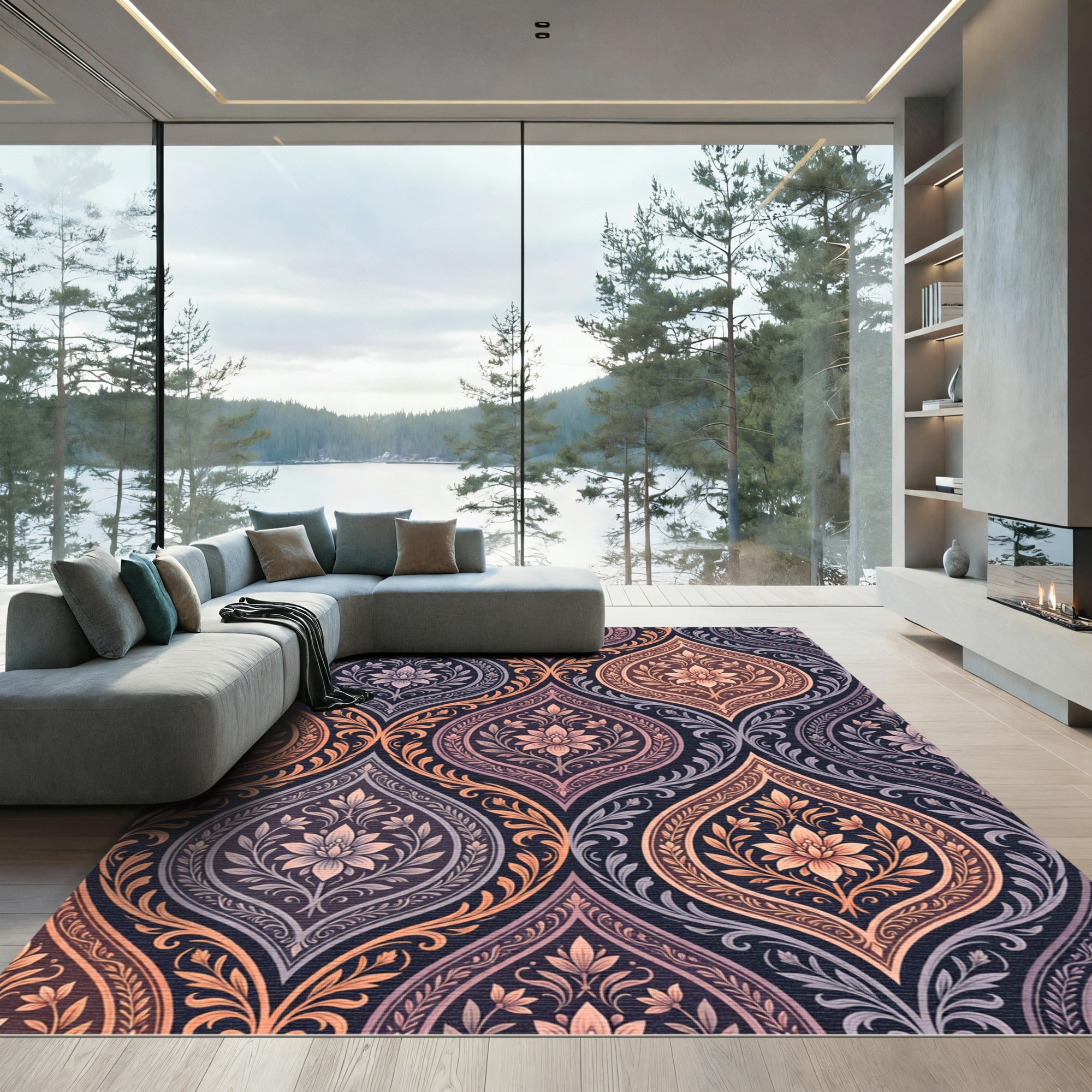 Damask Floral Ogee Vine Rug