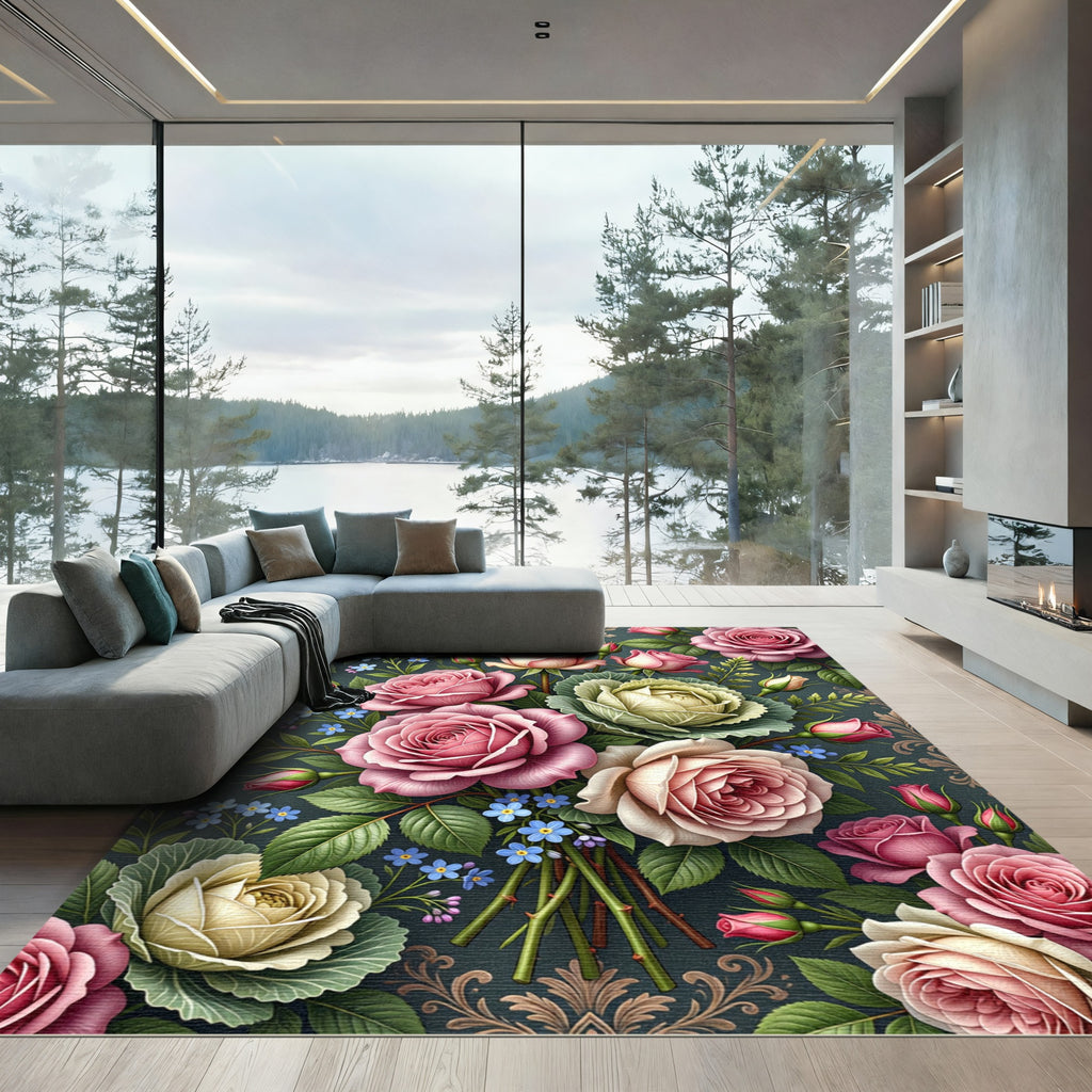 Romantic Pastel Rose Bouquet Floral Rug
