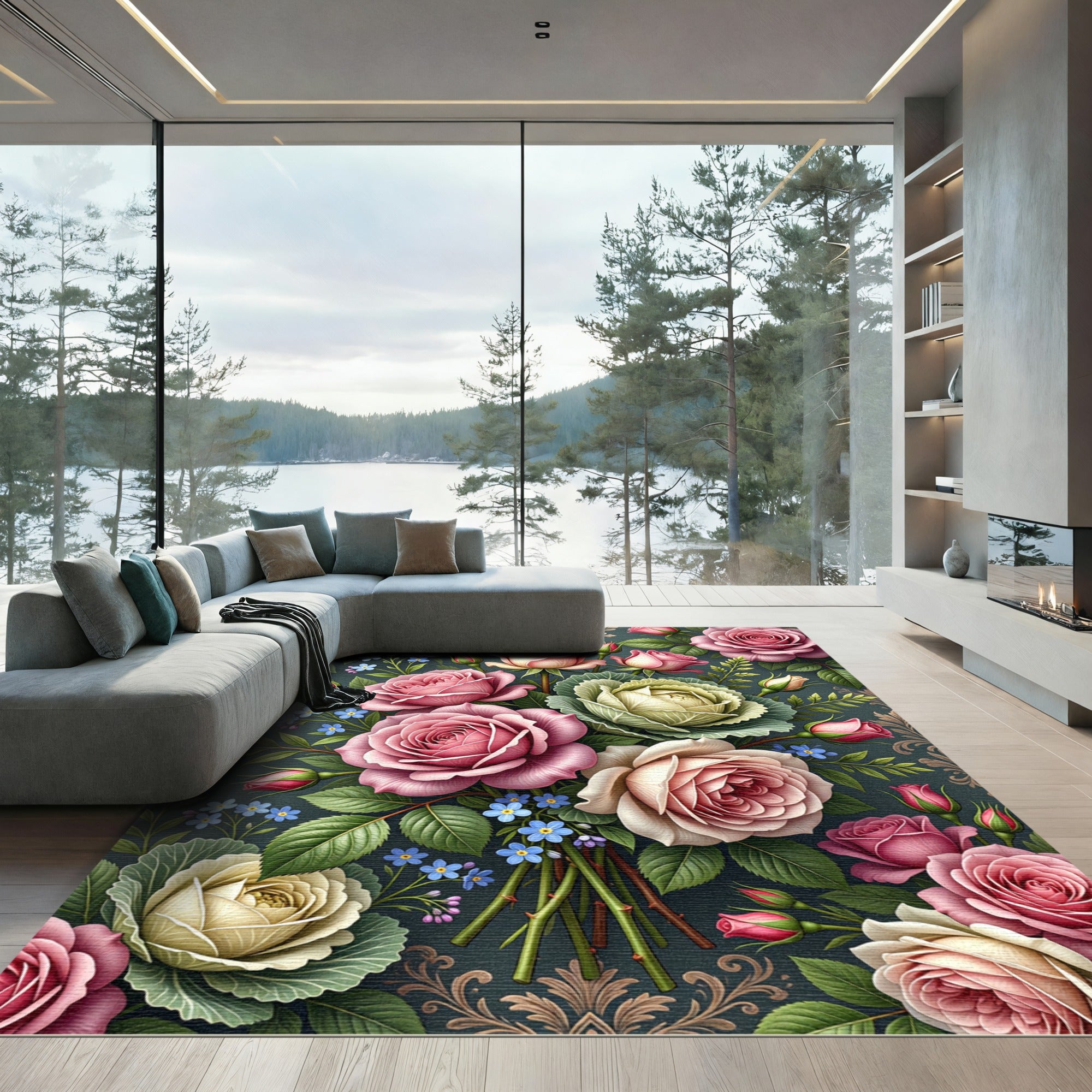 Romantic Pastel Rose Bouquet Floral Rug