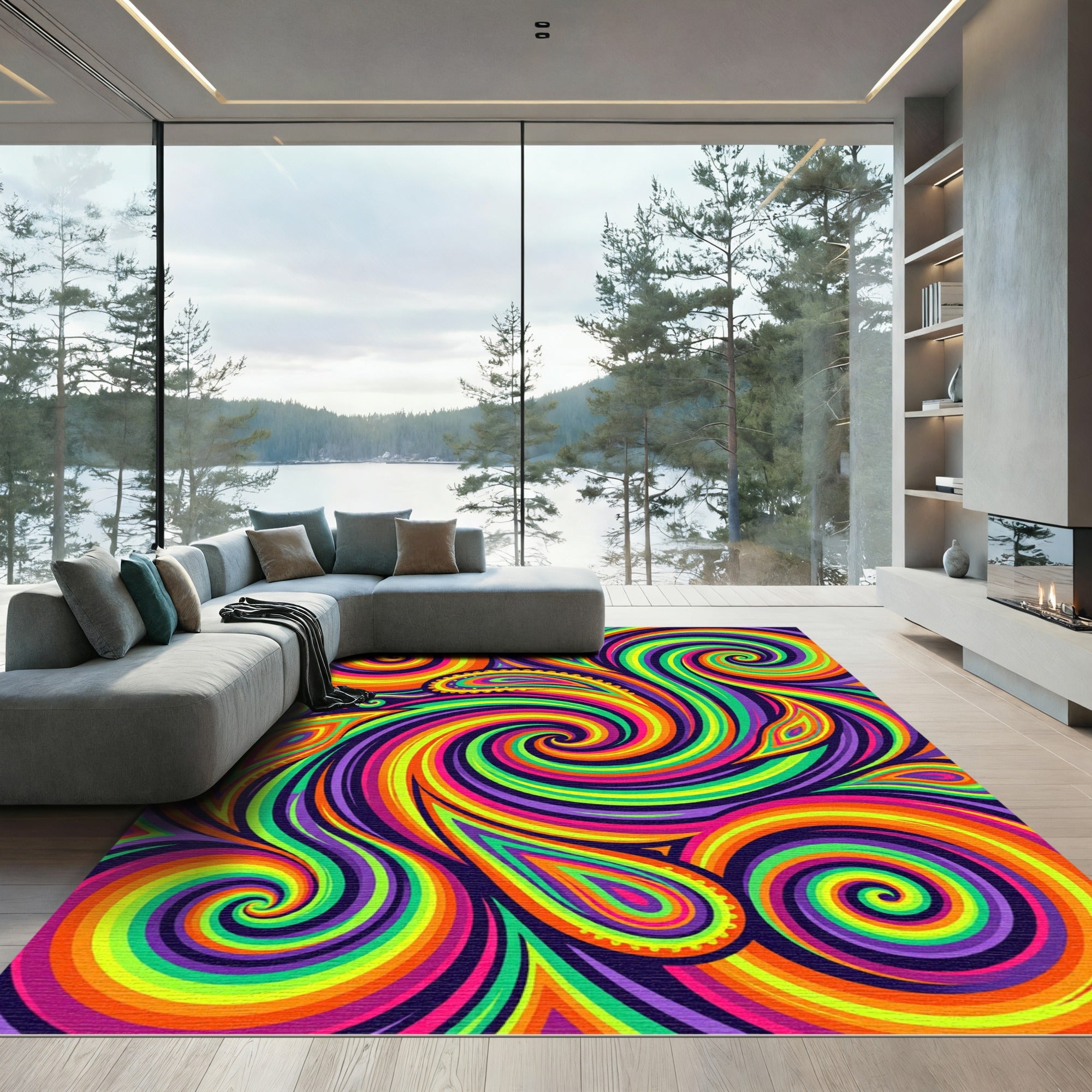Vibrant Neon Swirl Psychedelic Wave Rug