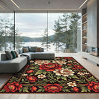 Rich Crimson and Cream Floral Vines Rug