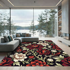 Dark Crimson Peony Botanical Flourish Rug