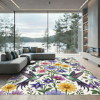 Vibrant Hummingbird and Floral Botanical Meadow Rug