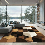 Abstract Geometric Cube Brown Earthy Rug