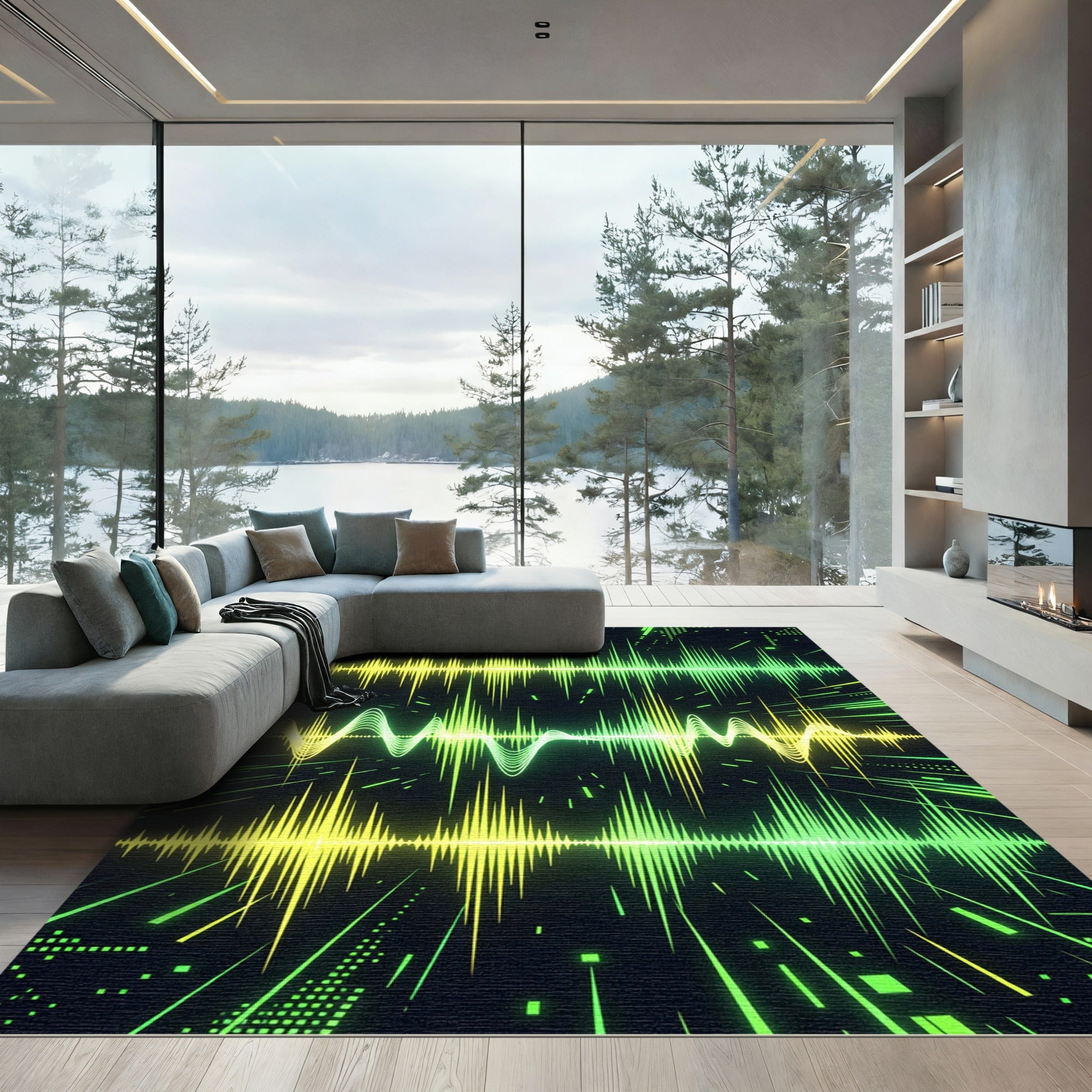 Electric Yellow Green Audio Wave Rug