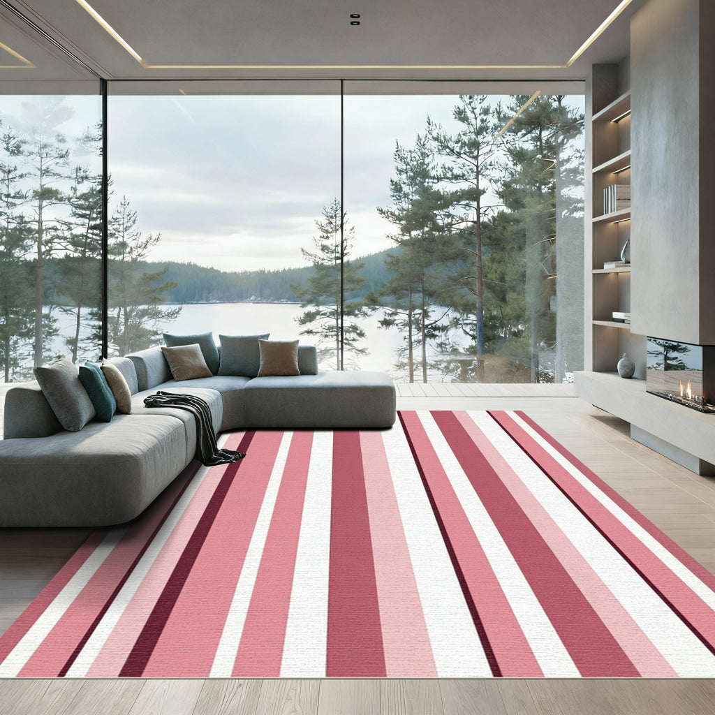 Pink Vertical Stripe Composition Rug