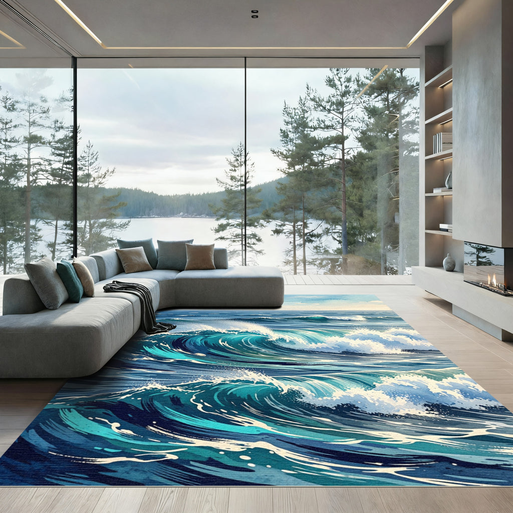 Deep Blue Ocean Wave Splash Rug