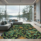 Deep Teal Emerald Floral Scroll Rug
