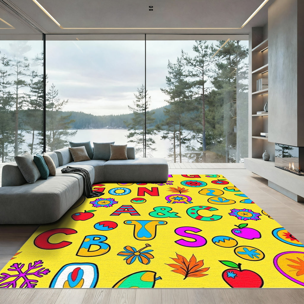 Alphabet And Objects Yellow Rug