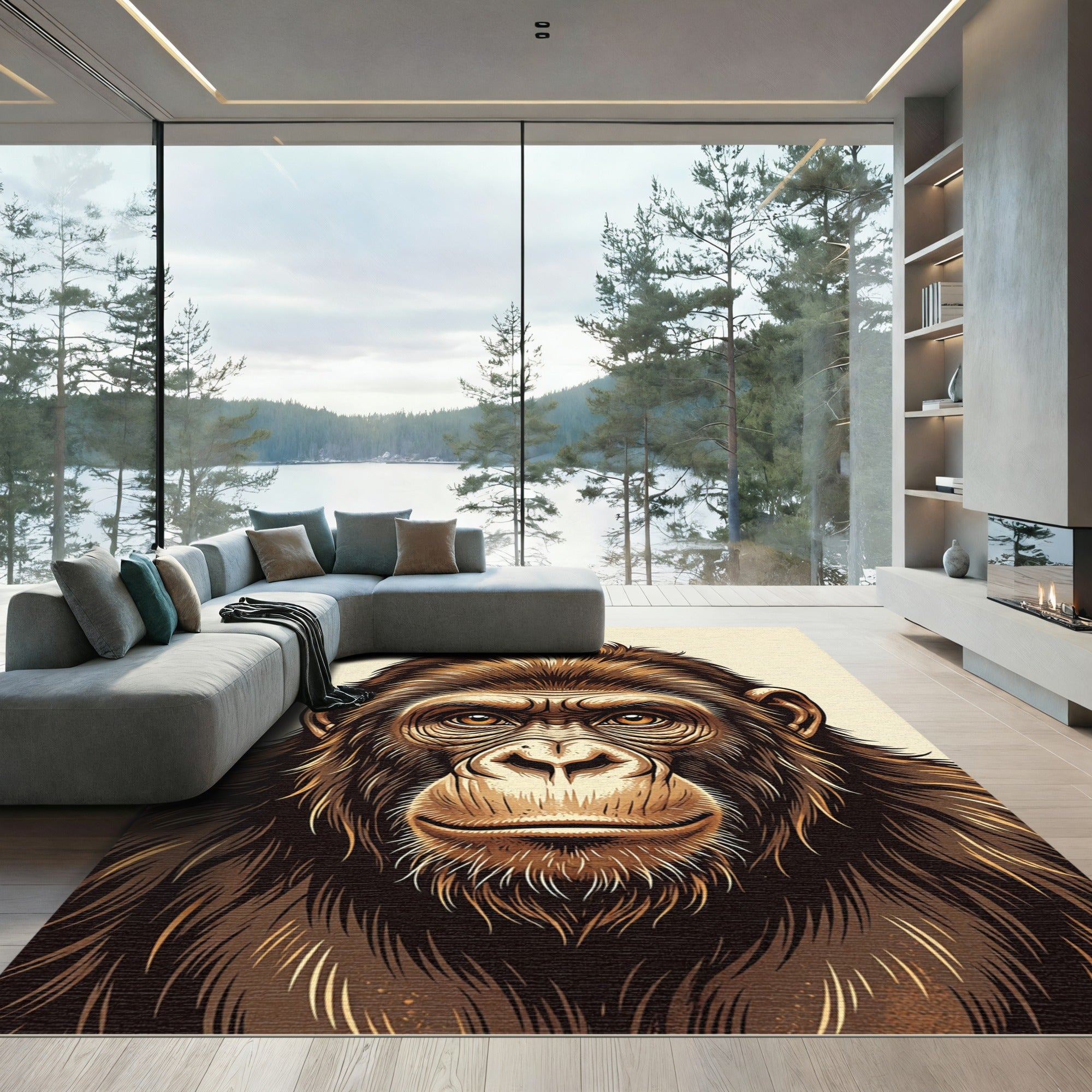 Majestic Realistic Golden Ape Portrait Rug