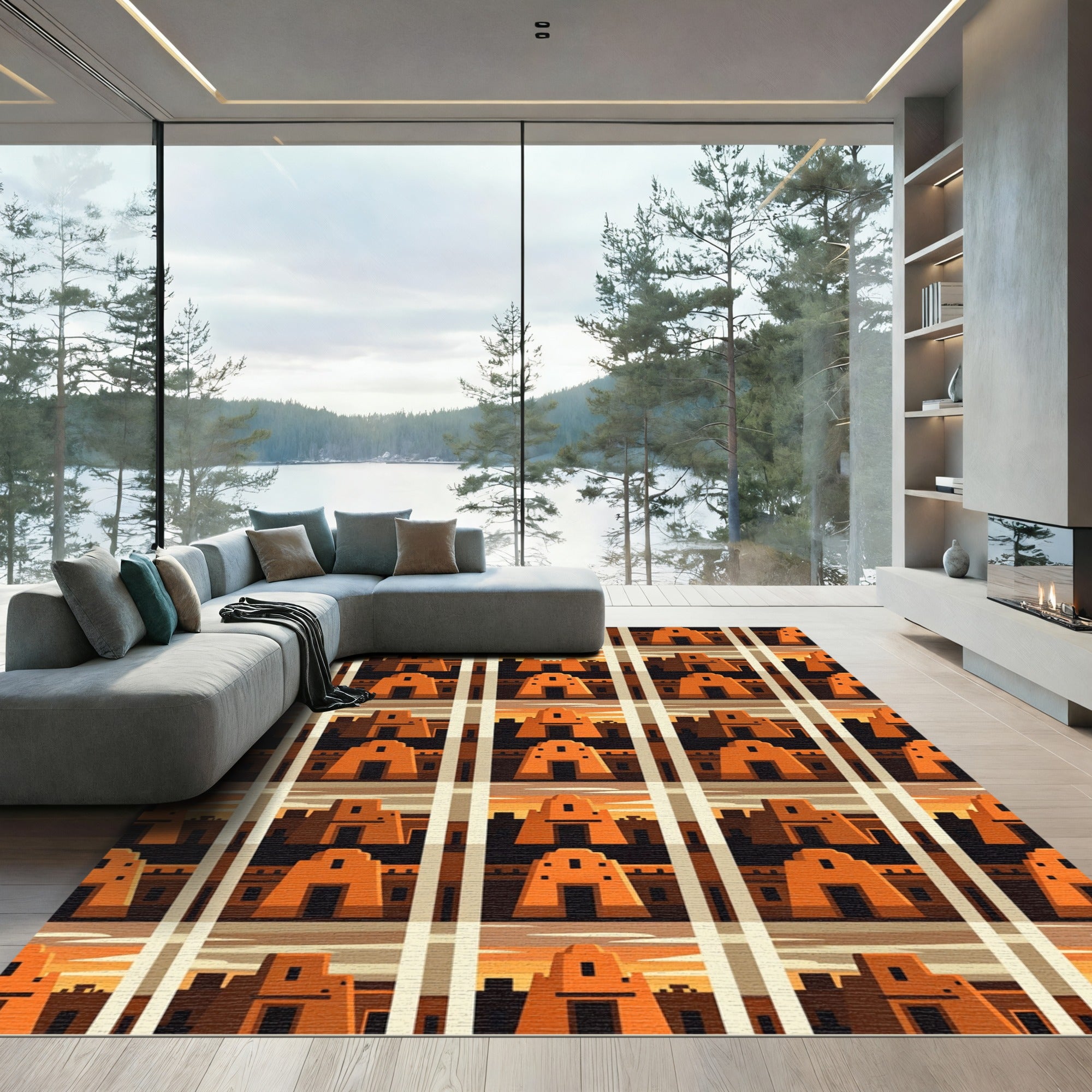 Adobe Sunset Mission Terracotta Grid Rug